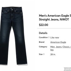 American Eagle Outfitters Men's Straight Jeans - Deep Indigo, NWOT